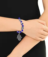 De-ultimate (Set Of 2) Valentine's Day Adjustable 8mm Blue Crystal Moti Pearl Beads/Stone Evil Eye Hamsa  Lucky Hand Palm Nazariya Suraksha Kavach Promise Wrist Band Cuff Elastic Field Bracelet-thumb1