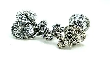Alluring Alloy Silver Longs Peacock Style Oxidized Earrings For Women-thumb2