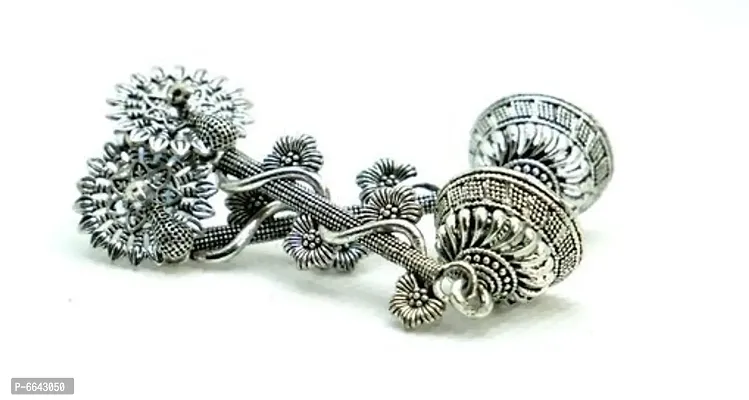 Alluring Alloy Silver Longs Peacock Style Oxidized Earrings For Women-thumb3
