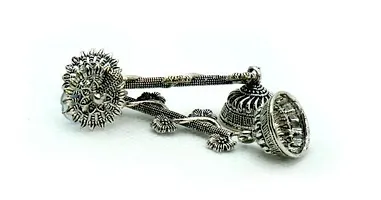Alluring Alloy Silver Longs Peacock Style Oxidized Earrings For Women-thumb3