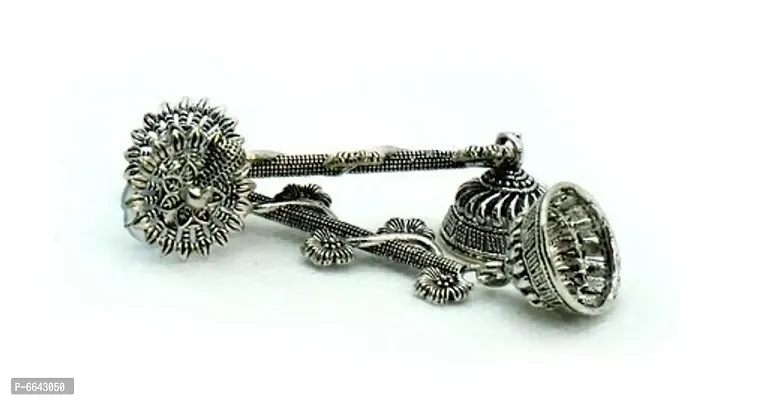 Alluring Alloy Silver Longs Peacock Style Oxidized Earrings For Women-thumb4