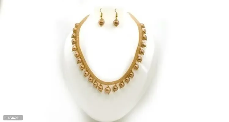 Stylish Alloy Golden Pearl Work Jewellery Set For Women-thumb0