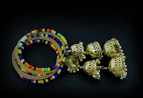 Stylish Golden Oxidized Jewellery Jhumki Latkan Adjustable Bangle For Women-thumb1