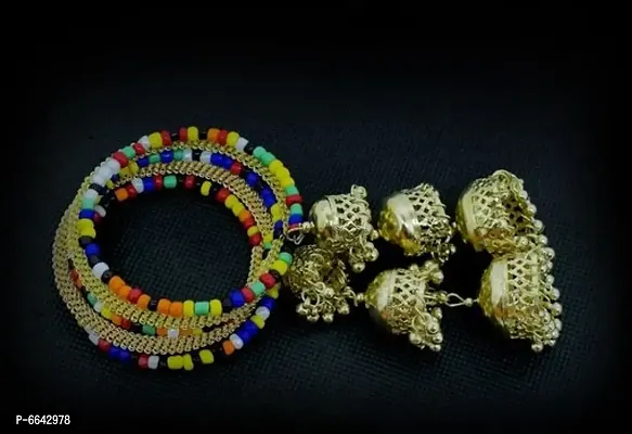Stylish Golden Oxidized Jewellery Jhumki Latkan Adjustable Bangle For Women-thumb2