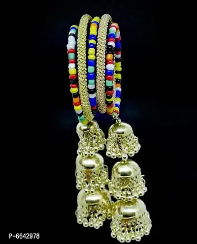 Stylish Golden Oxidized Jewellery Jhumki Latkan Adjustable Bangle For Women-thumb4
