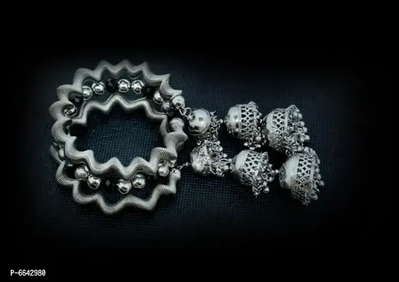 Stylish Silver Oxidized Jewellery Jhumki Latkan Adjustable Bangle For Women-thumb2