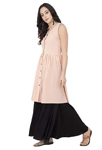 PIOUSPICK Women Faux Crepe Solid Sleeveless Gathered Waist Short Kurta (SK0096, Peach)-thumb2