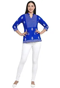 PIOUSPICK Women Cotton Block Printed Short Straight top (PT0027,Royal Blue, White)-thumb5