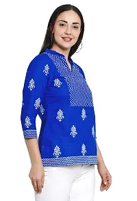 PIOUSPICK Women Cotton Block Printed Short Straight top (PT0027,Royal Blue, White)-thumb4