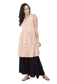 PIOUSPICK Women Faux Crepe Solid Sleeveless Gathered Waist Short Kurta (SK0096, Peach)-thumb1