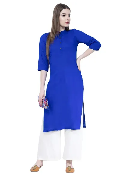 PIOUSPICK Women Solid Wood Button Placket Straight Kurta(SK0141, Blue)