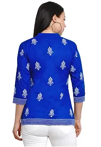 PIOUSPICK Women Cotton Block Printed Short Straight top (PT0027,Royal Blue, White)-thumb2