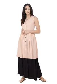 PIOUSPICK Women Faux Crepe Solid Sleeveless Gathered Waist Short Kurta (SK0096, Peach)-thumb4