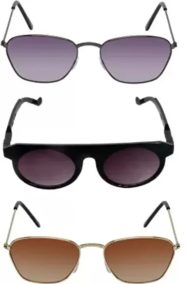 Retro Square, Round Sunglasses (For Men Women, Grey, Brown)