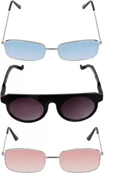 Retro Square, Round Sunglasses (For Men Women, Blue, Pink, Grey)