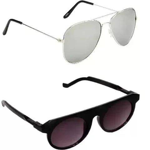 Retro Square Sunglasses (For Men Women, Black, Silver)