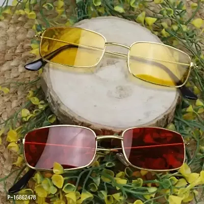 David Martin Retro Square Sunglasses  (For Men  Women, Yellow, Red)