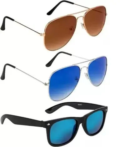 Aviator, Wayfarer Sunglasses (For Men Women, Blue, Brown)