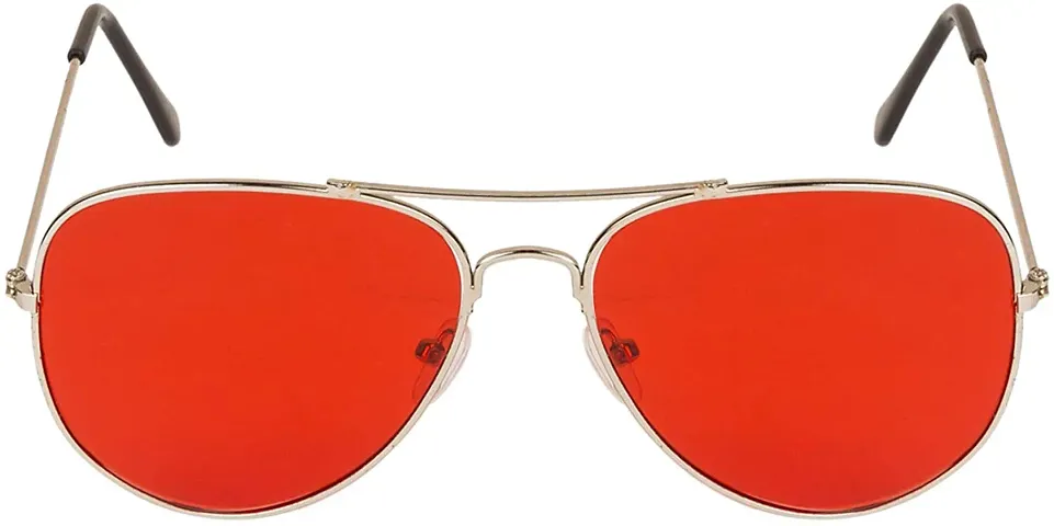 CS Coastal Shades Aviator Sunglasses Silver Frame, Red Lens (Medium)
