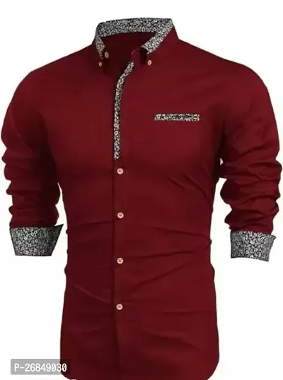 Reliable Maroon Cotton Long Sleeves Casual Shirt For Men-thumb0