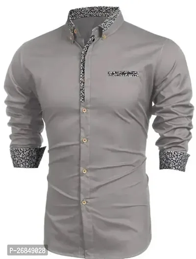 Reliable Grey Cotton Long Sleeves Casual Shirt For Men-thumb0