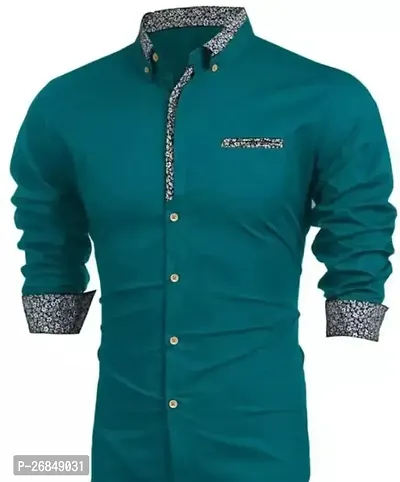 Reliable Green Cotton Long Sleeves Casual Shirt For Men-thumb0