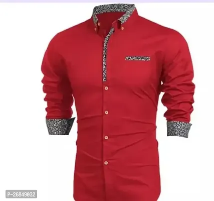 Reliable Red Cotton Long Sleeves Casual Shirt For Men-thumb0