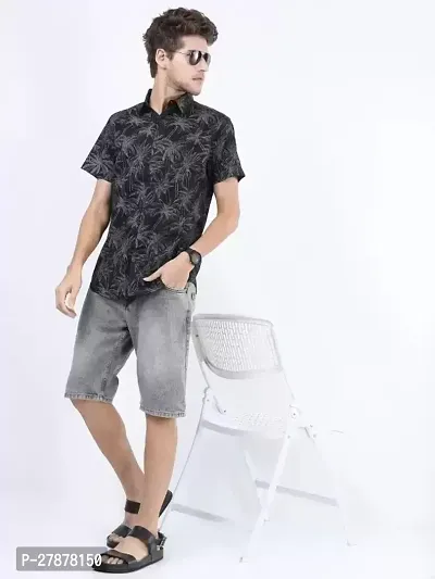 Stylish Black Cotton Short Sleeves Printed Casual Shirt For Men-thumb4