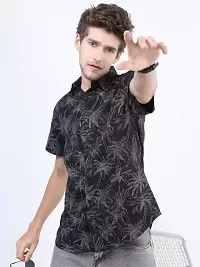 Stylish Black Cotton Short Sleeves Printed Casual Shirt For Men-thumb1