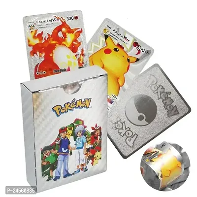 Salpitoys pokemon silver   55 PCS Deck Box Gold Foil Card Assorted Cards （11 GX Rare Cards 13 V Series Cards 16 Vmax Rares,2 EX Card, 6 Common Card, and 7 Tag Cosplay Cards