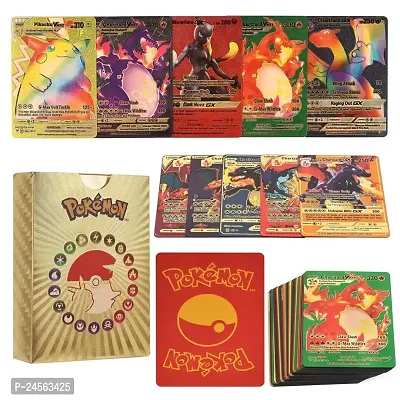 Salpitoys pokemon 7 colors rainbow  55 PCS Deck Box Gold Foil Card Assorted Cards （11 GX Rare Cards 13 V Series Cards 16 Vmax Rares,2 EX Card, 6 Common Card, and 7 Tag Cosplay Cards
