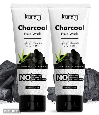 Kuraiy Charcoal Natural for Oil Control and Pollution Defense Face Wash  (75 Ml) Pack of 2-thumb0