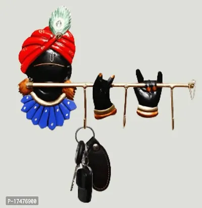 Krishna Wrought Iron Flute 3 Hook Wall Hanging Key Stand For Home Decor