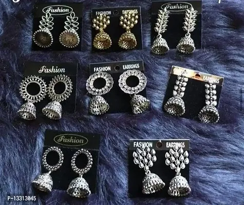 4 pcs Oxidised Silver Jhumka Earrings-thumb0