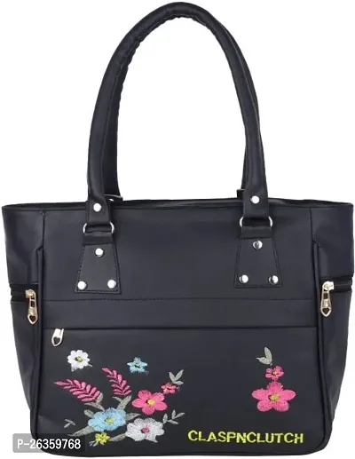 Stylish Black PU Printed Handbags For Women-thumb0