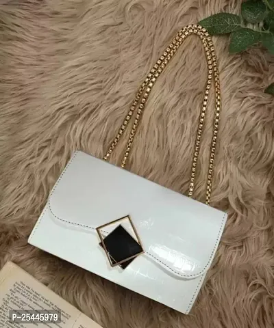 Stylish White Leatherette Solid Sling Bags For Women
