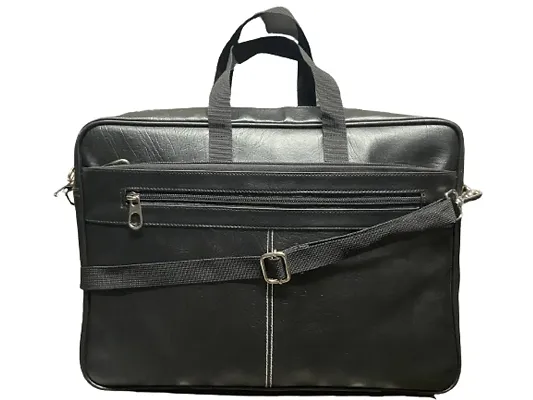 Leather Office Bag for men and women 15.6 inch laptop I Macebook I Books (black)