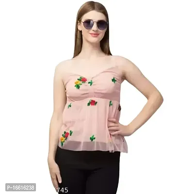 Thrifty Thread Women's Regular Fit Cotton Trendy Embroidery Flower Net Top-thumb1