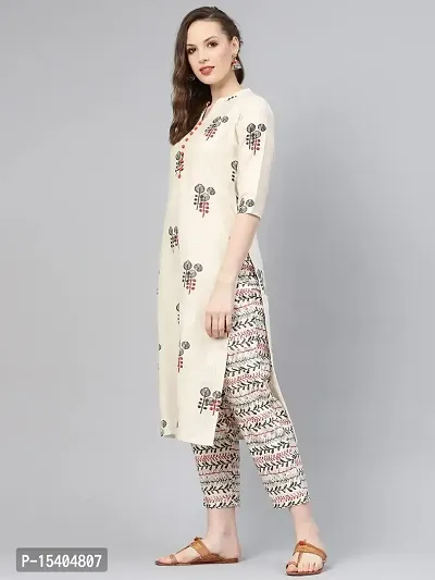 Stich Plus Women's Cotton Blend Straight Printed Kurta with Pant-thumb2