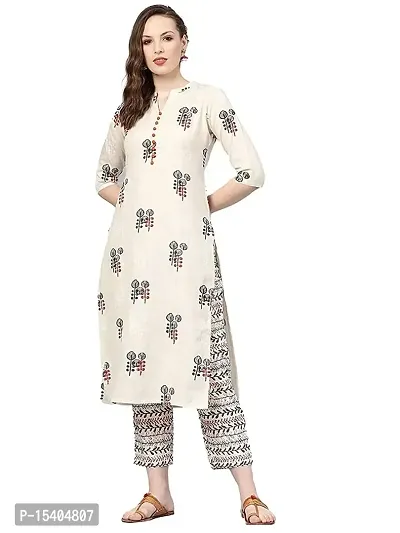 Stich Plus Women's Cotton Blend Straight Printed Kurta with Pant-thumb4