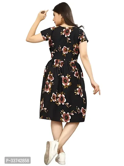 Stylish Black Crepe Printed A-Line Dress For Women-thumb2