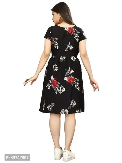 Stylish Black Crepe Printed A-Line Dress For Women-thumb2