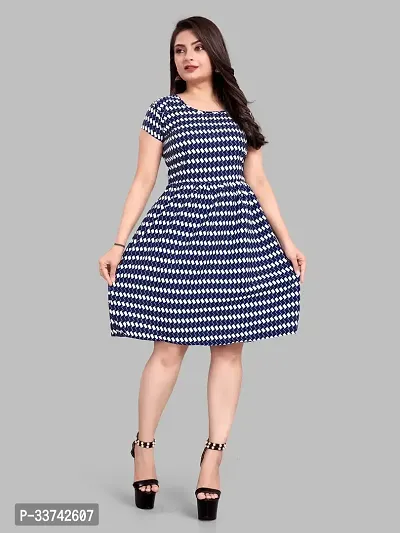 Stylish Blue Crepe Printed A-Line Dress For Women-thumb0