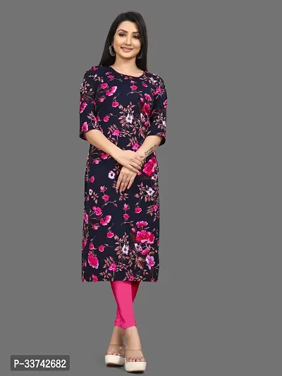 Stylish Navy Blue Crepe Printed Kurta For Women-thumb0