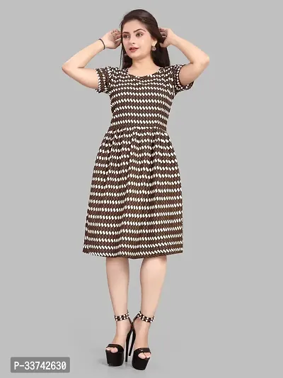 Stylish Brown Crepe Printed A-Line Dress For Women-thumb0