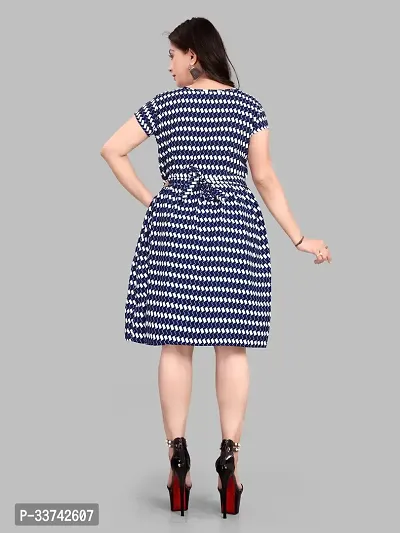 Stylish Blue Crepe Printed A-Line Dress For Women-thumb3