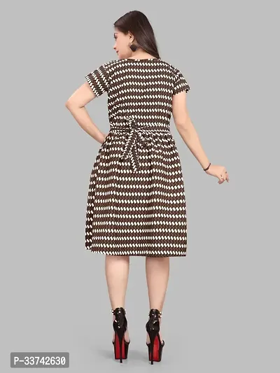 Stylish Brown Crepe Printed A-Line Dress For Women-thumb2