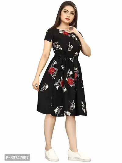 Stylish Black Crepe Printed A-Line Dress For Women-thumb0