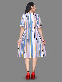 Stylish Blue Crepe Printed A-Line Dress For Women-thumb1