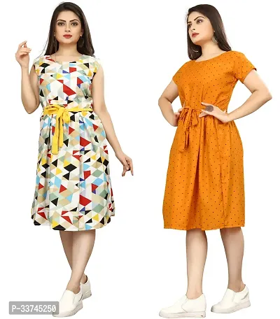 Stylish Multicoloured Crepe Printed A-Line Dress For Women Pack Of 2-thumb0